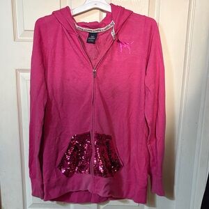 Victoria Secret PINK Zip-Up Hoodie with Sequin Pockets
